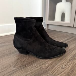 Tamara Mellon Go West Black Suede Stretch Heeled Western Ankle Booties 41.5 NEW